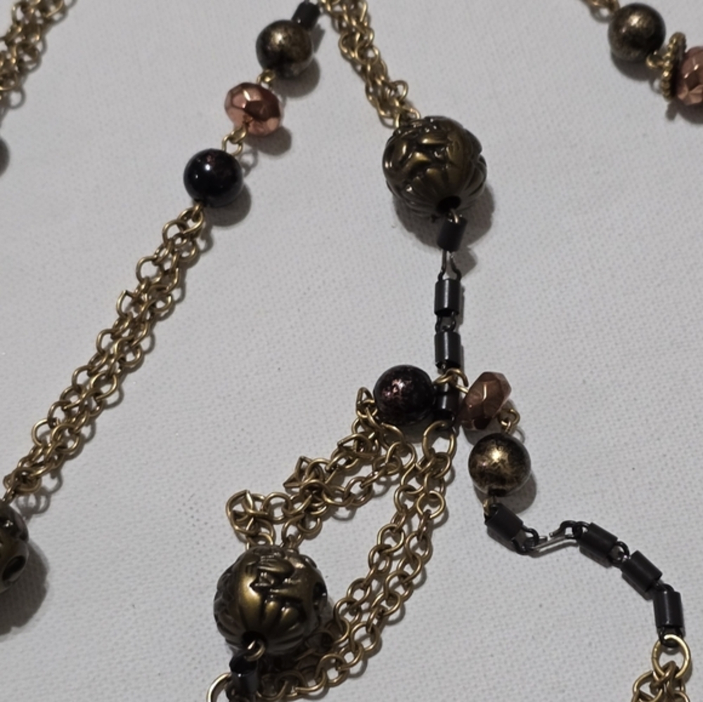Chico's Antique Gold and Black Ball‎ Multi Strand Long Necklace New! - Picture 6 of 8